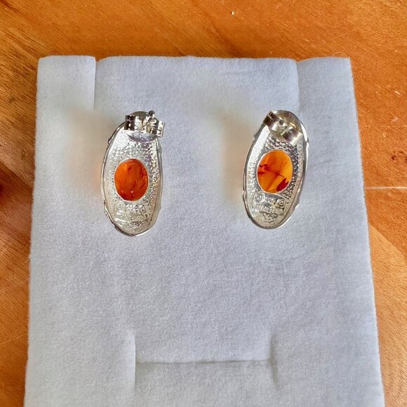 Vintage Sterling Silver Amber Earrings, Sterling Silver Earrings, Amber J - Picture 3 of 10